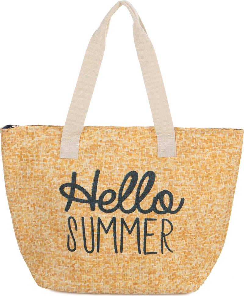 Funky Junque Women's Hello Beaches Beach Bag, Summer Tote Bag with Drink, Beach Please Large Straw Shoulder Bag - Image 1
